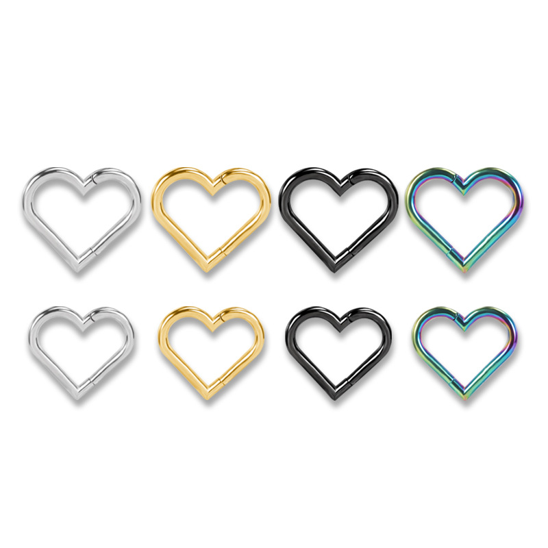 Rose Gold Heart Nose Ring 316L Stainless Steel Hoop 1.2mmx10mm Nose Piercing Jewelry - Image 4