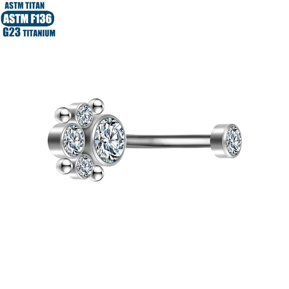 F136 Titanium Alloy Zircon Navel Ring Welding Ball Inner Spiral Sexy Navel Piercing Jewelry Silver 1.6x10mm - Image 3