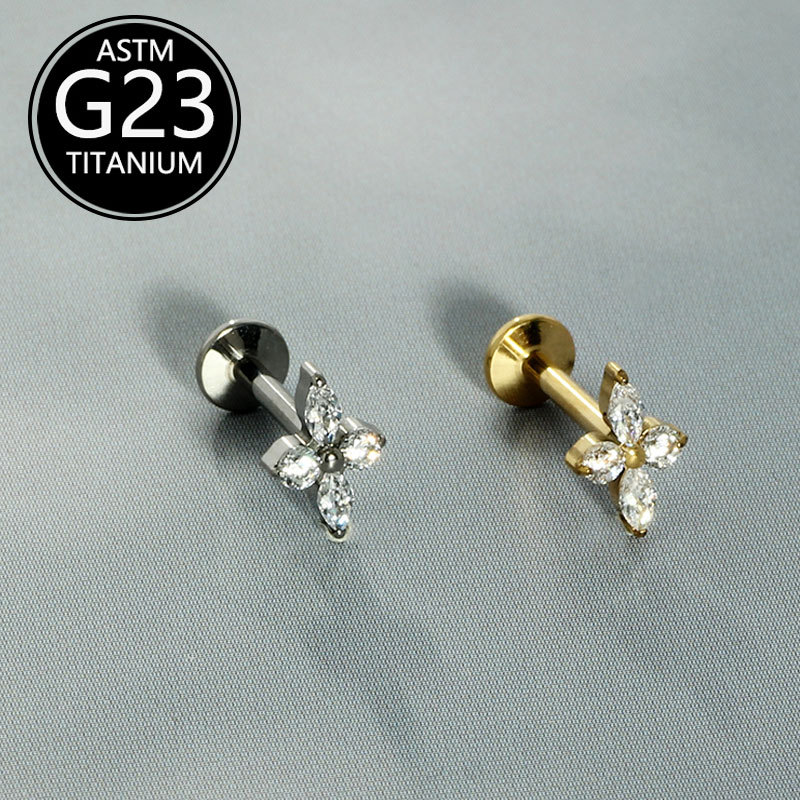 G23 Titanium Lip Piercing 6 10mm with Zircon Flower Design Ear Studs Cartilage Studs - Image 5