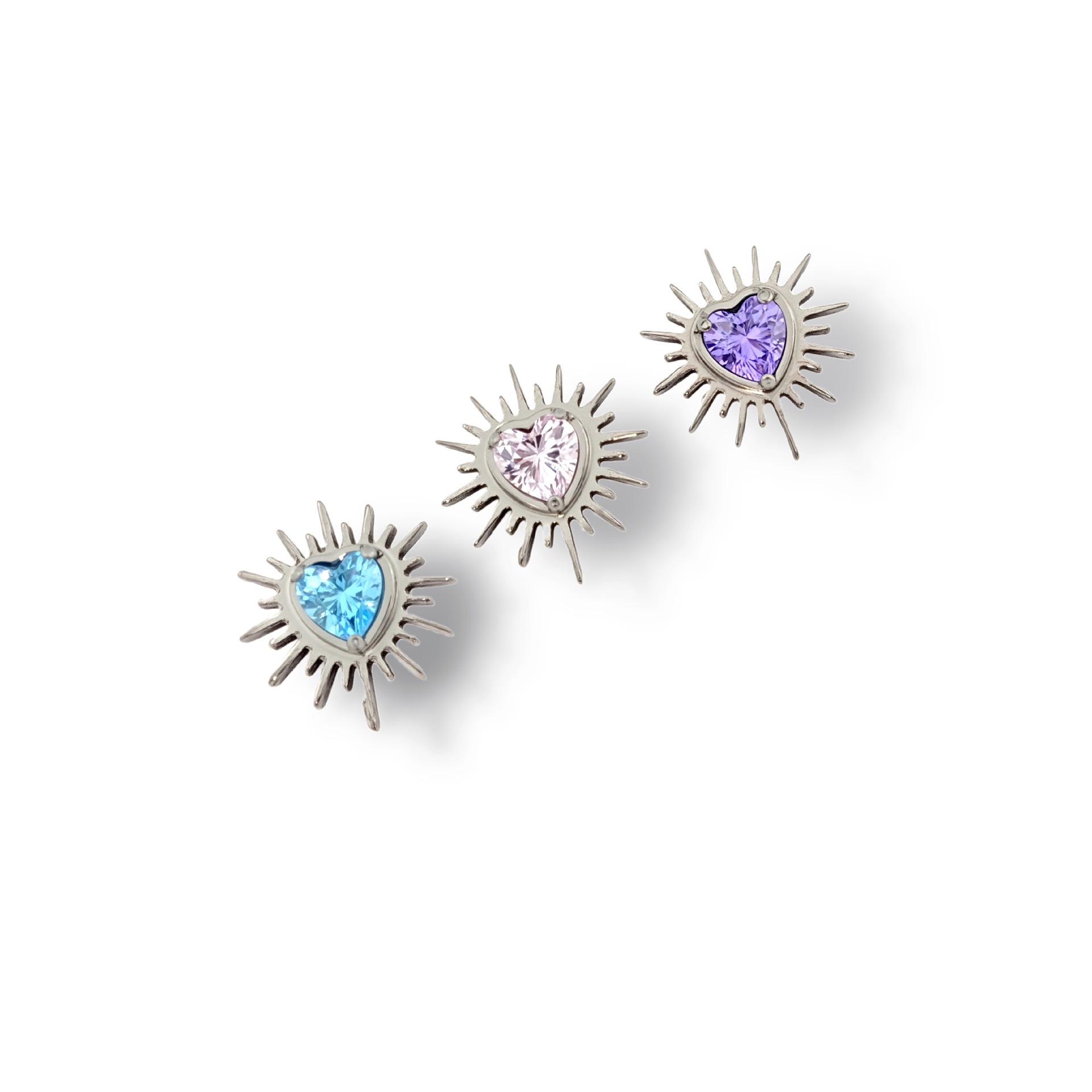 F136 Titanium Alloy Sea Urchin Heart Stud Earring with 5A Zircon - G23 Titanium Internally Threaded Piercing Jewelry - Image 4