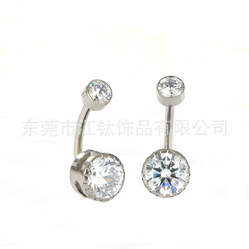 F136 Titanium Curved L Rod Serrated Edge Double Head Inlaid Zircon G23 Titanium Alloy Navel Ring Belly Button Jewelry - Image 5