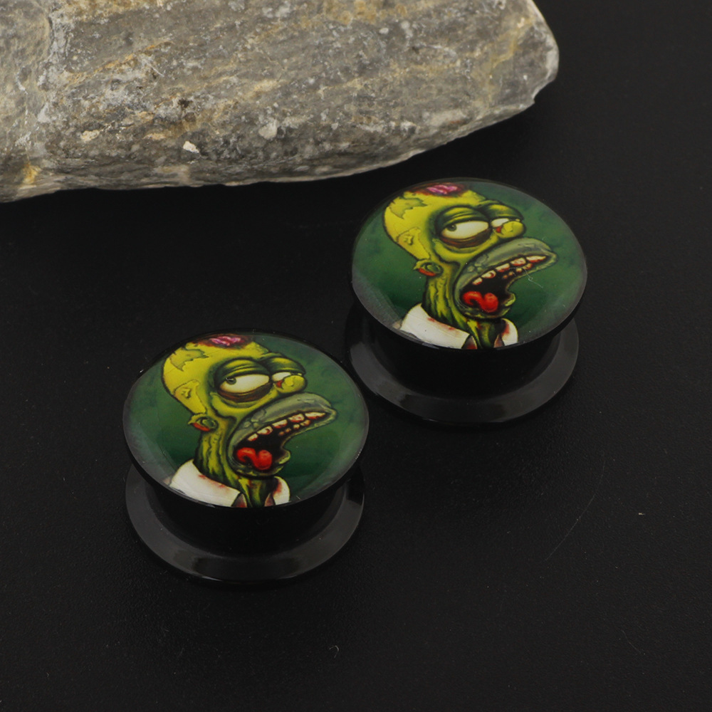 Green Ghost Head Ear Tunnel Plug 6mm-16mm Stainless Steel Ear Gauges Jewelry Auricle - Image 2