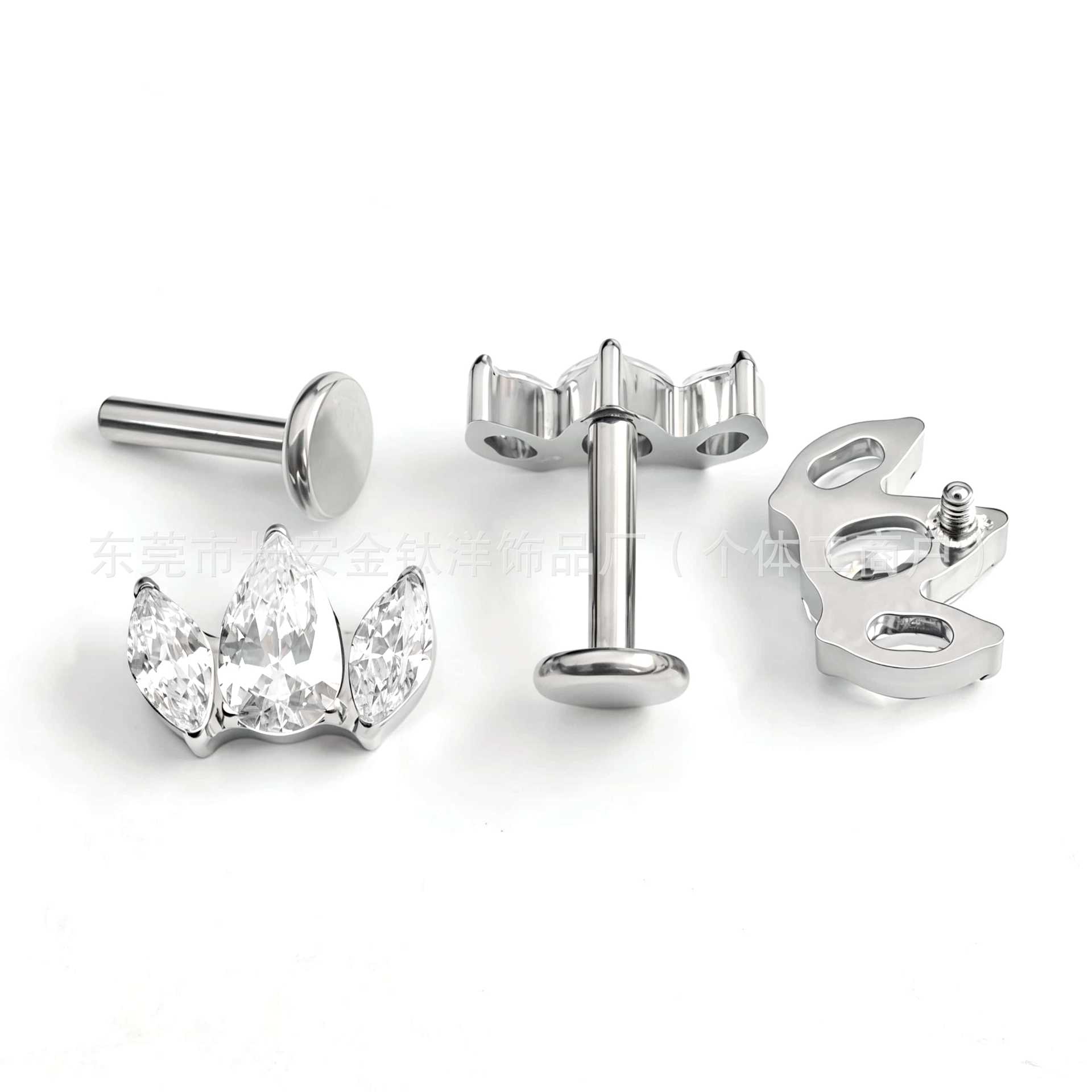 F136 Titanium Full Diamond Water Drop Marquise Zirconia Ear Studs Lip Studs Ear Bone Studs G23 Titanium Alloy Body Piercing Jewelry - Image 3