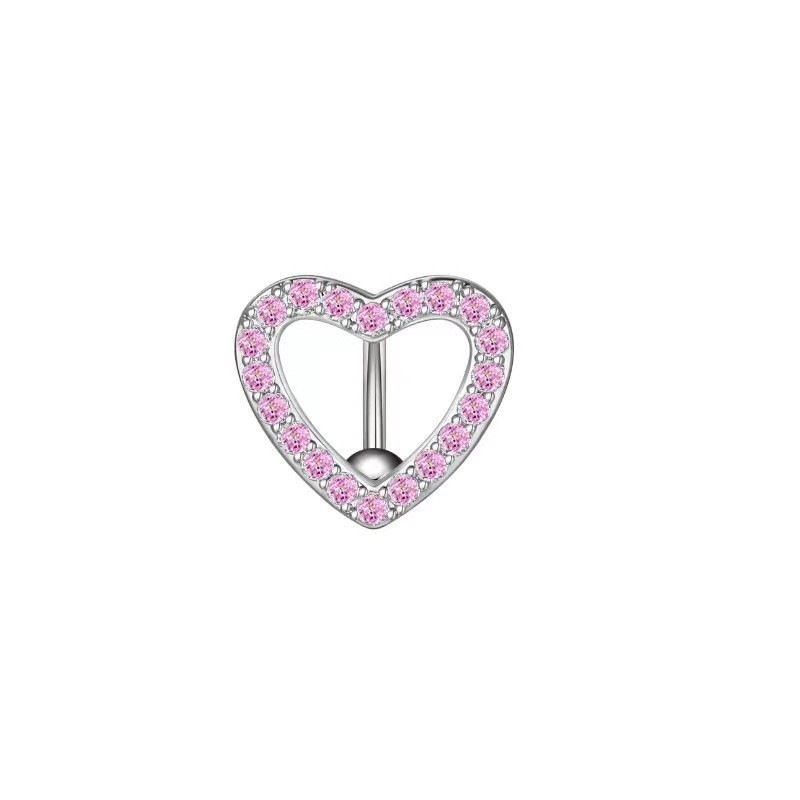 Heart-Shaped Stainless Steel Belly Button Ring with Zircon, Fashionable Women's Navel Piercing Jewelry - Image 2