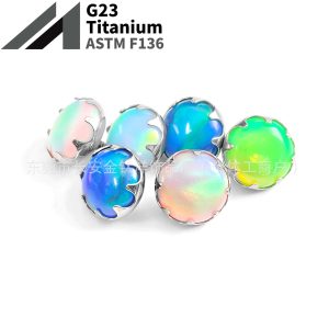 F136 Titanium Serrated Nebula Opal Edge-Studded Tongue Piercing - 5mm G23 Ti Alloy Barbell for Tongue, Ear, Navel