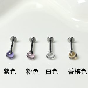 Cross-Border Three-Claw Round Bead Clear Steel Titanium Lip Nail Ear Bone Nail Internal Thread Flat Bottom Piercing Jewelry Wholesale