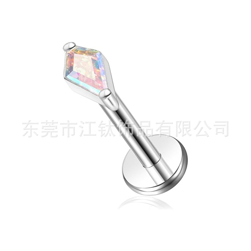 Jiang Ti F136 G23 Titanium Kite-Shaped Earring with Colored Zircon, 1.2x10mm, Ear Bone Nail Lip Nail, Body Piercing Jewelry - Image 5