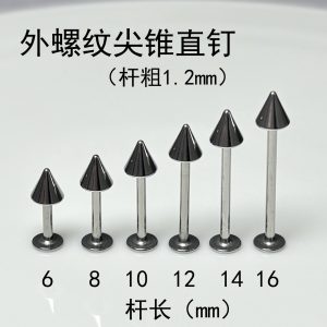 316L Titanium Steel Pointed Cone Lip Nail Devil Nail External Thread Ear Bone Nail Dimple Nail Piercing Straight Nail Cross-Border Wholesale