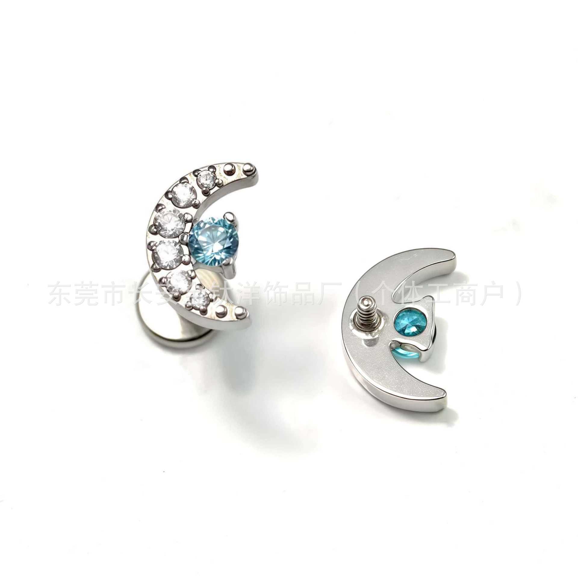 F136 Titanium Starry Sky Moon Earring with 5A Zircon Cochlear Nail G23 Alloy Piercing Jewelry - Image 3