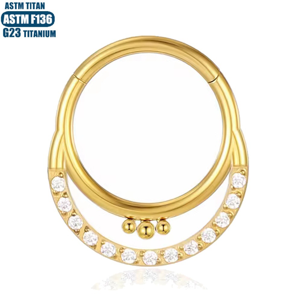 G23 Titanium Moon Zircon Bead Seamless Open Nose Ring Septum Ring Cartilage Earring - Image 3