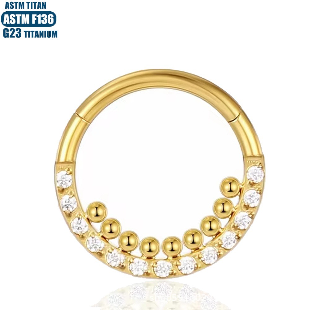 F136 Titanium Alloy Nose Ring Earrings with Zircon Inlaid Beads, Hinged Piercing Nose Ring, Septum Ring with Diamonds - Image 3