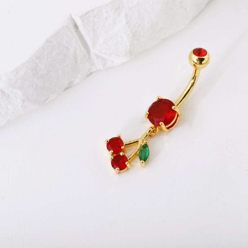 Big Red Cherry Navel Ring Dangle Belly Button Piercing Jewelry Fruit Pendant Belly Ring - Image 3
