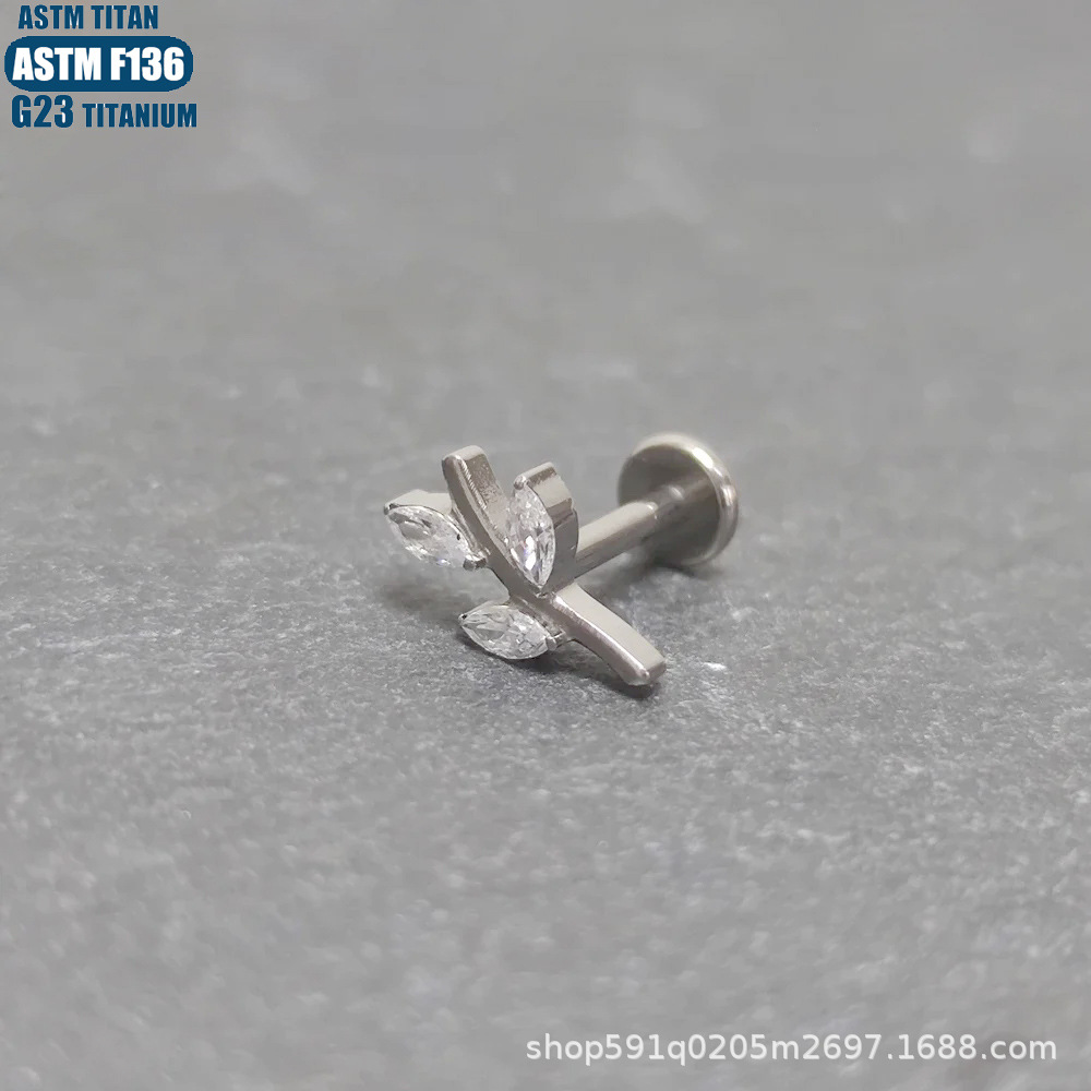 G23 Titanium Flower Lip Stud Spiral Inner Thread Diamond CZ Earring Piercing Jewelry Lip Ring - Image 2