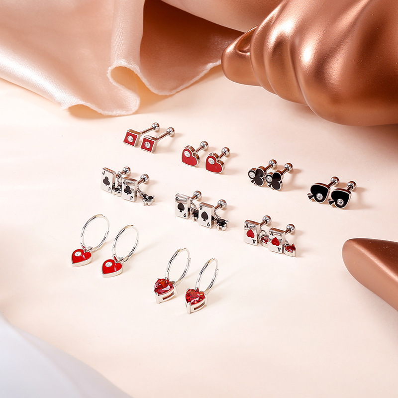 2023 Original New Stainless Steel Stud Earrings Poker Series Ear Bone Stud Titanium Steel Earrings Female Diamond Earrings Ear Buckle - Image 2