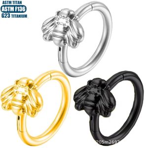 G23 Titanium Seamless Bee Septum Ring Hinged Hoop Septum Nasal Ring Earring Earrings