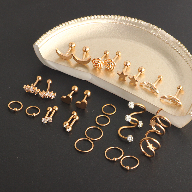 28 Piece Set Stainless Steel 16G Simple Earrings Round Ear Bone Nail Cartilage Ear Bone Nail Set 3 Colors - Image 2
