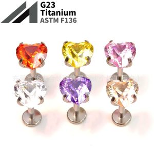 F136 Titanium Round Bottom Heart-Shaped Bird's Nest Cut Zircon Stud Earrings Lip Studs G23 Titanium Alloy Body Piercing Jewelry