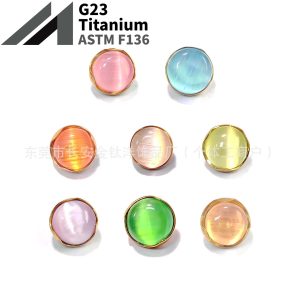 F136 Titanium 18K Gold-Plated Wavy Cat's Eye Flat Earring Ear Bone Nails G23 Titanium Alloy Piercing Jewelry