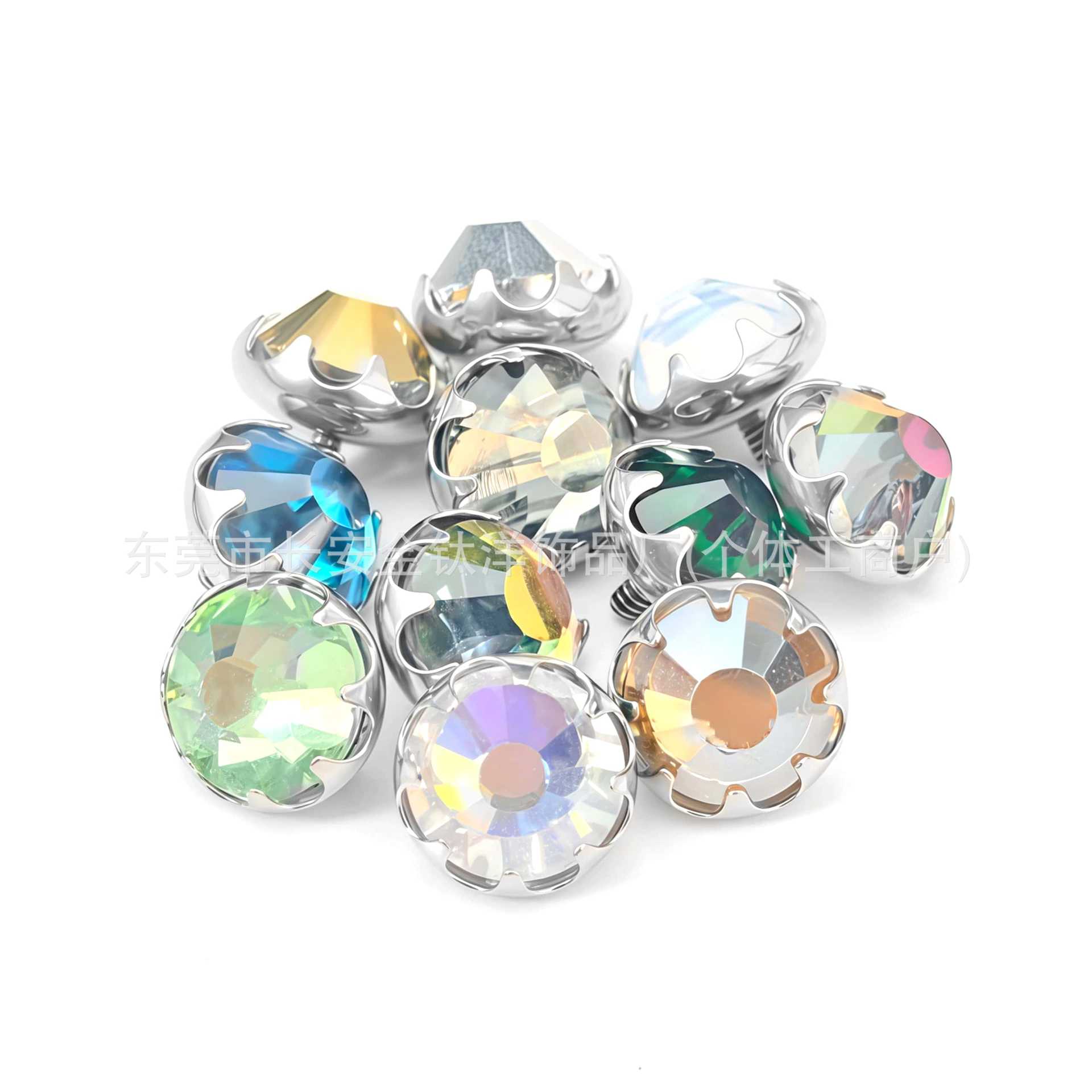 F136 Titanium Serrated New Czech Diamond-Inlaid Lip Studs, Ear Studs, Navel Studs, G23 Titanium Alloy Piercing Jewelry - Image 5