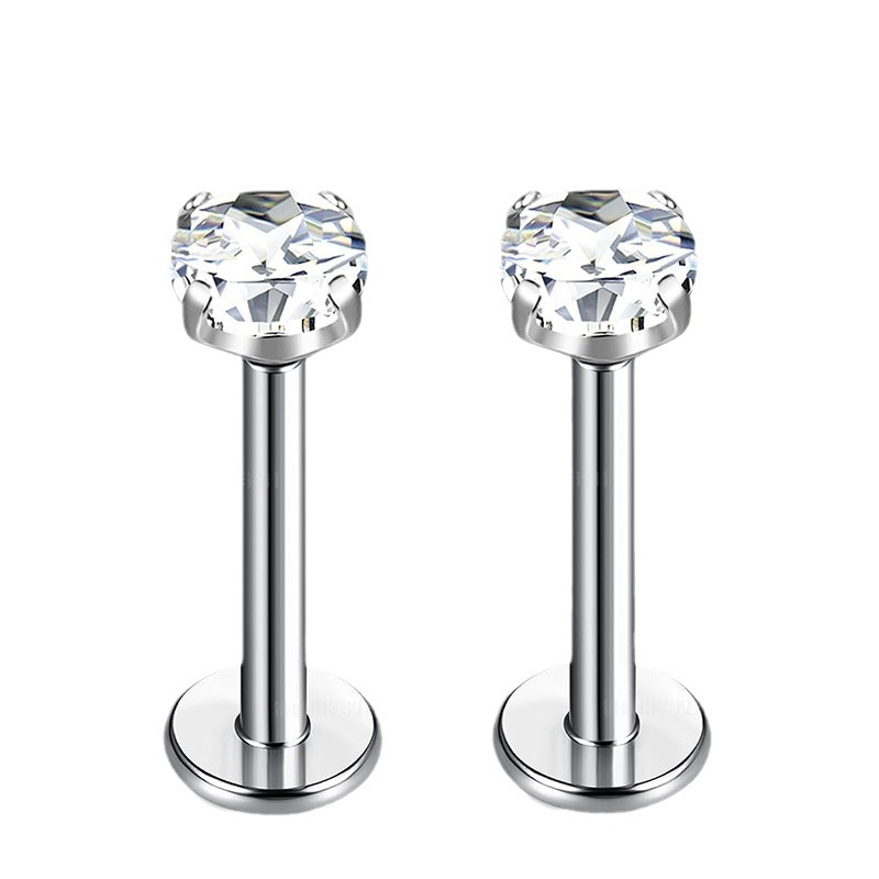 G23 Titanium Four-Claw Inlaid Zircon Inner Tooth Lip Nail Internal Thread Ear Stud, 1.2mm x 14mm, 8mm Top - Image 5