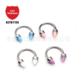 G23 Titanium Opal Nose Ring Sharp Cone Opal Nail Nose Stud - 16G 1.2mm x 12mm Bar Internal Thread Body Jewelry