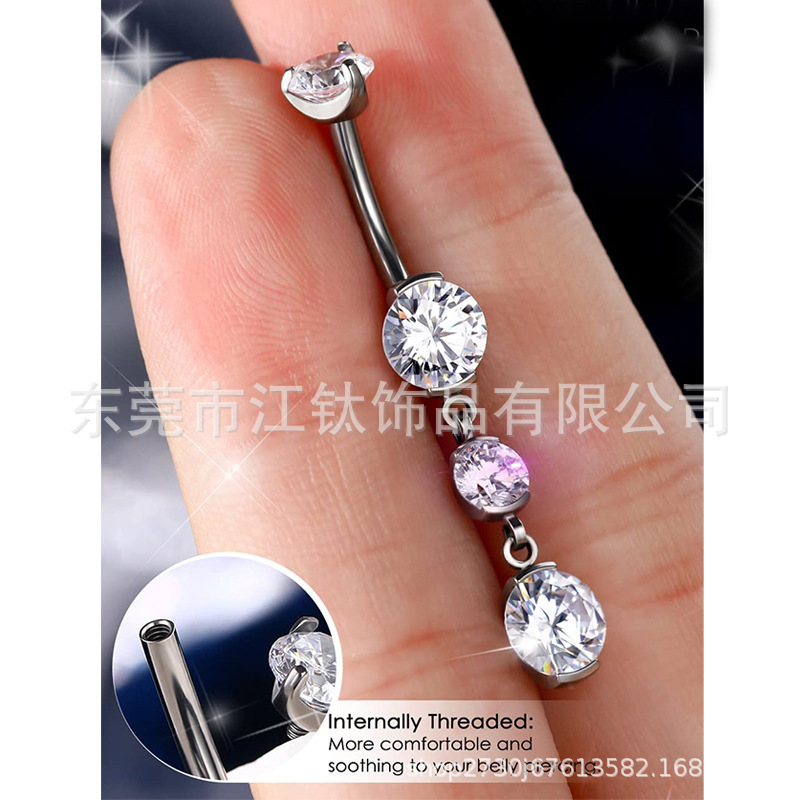 G23 Titanium Navel Ring with White Zircon Inlay – 1.6mm 10mm Belly Button Ring - Image 3
