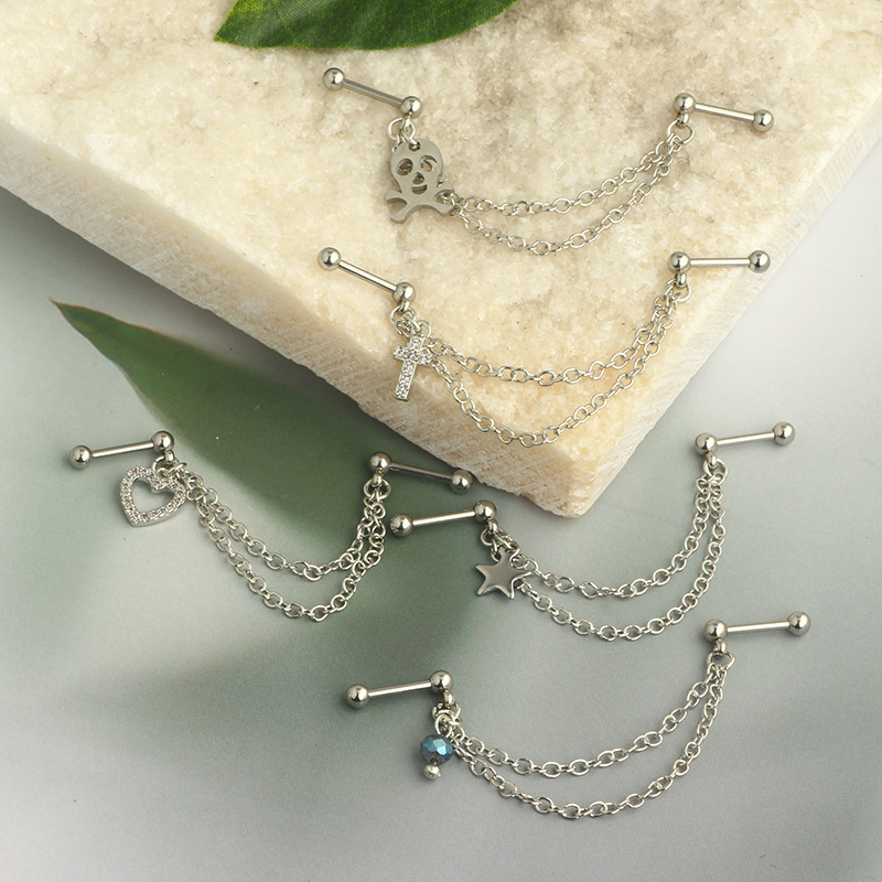 Stainless Steel Zircon Moon Heart Shape Ear Bone Nail Screw Twist Ball Fashion Earrings European American Piercing Accessories - Image 3