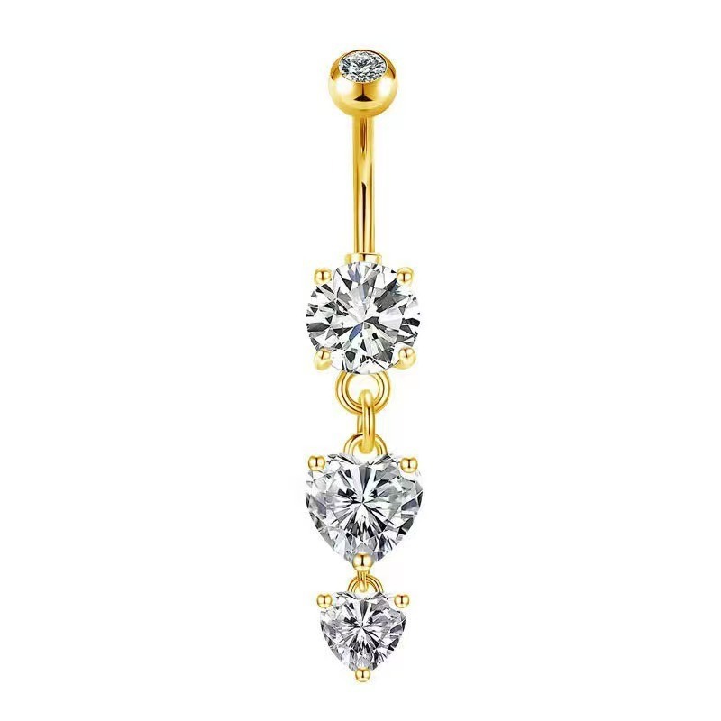 Cross-Border Popular Stainless Steel Zircon Belly Button Ring with Heart Flower Pendant Unisex - Image 3
