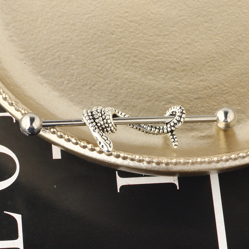 Personalized Python Industrial Barbell Cross Bar Piercing Ear Jewelry Stainless Steel Ear Stud - Image 5
