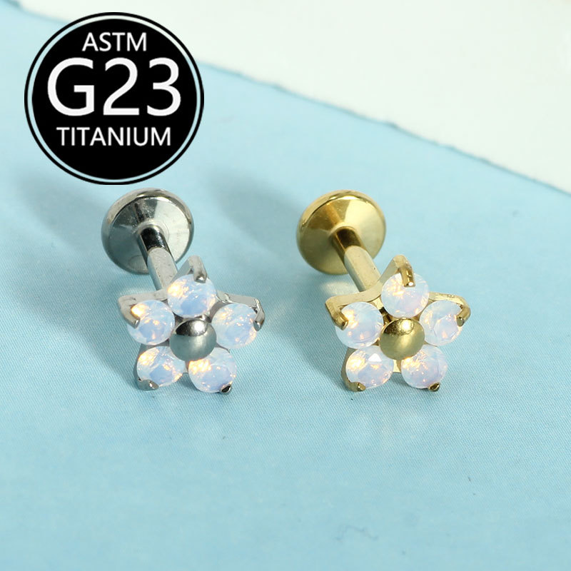 F136 Titanium Internal Thread Flower Opal Lip Labret Stud Piercing Jewelry 6-10mm Replacement Bar Ear Bone - Image 5