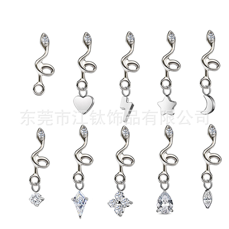 G23 Titanium Ear Cartilage Snake Pendant Zircon Stud Body Piercing Jewelry - Image 5