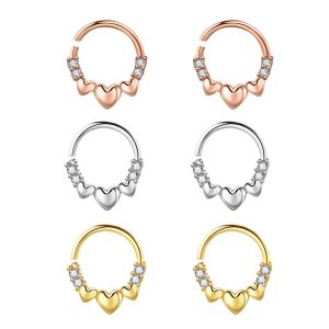 No-Piercing Fake Nose Ring Heart Shape Zircon Punk Nose Clip Ear Cuff Rose Gold