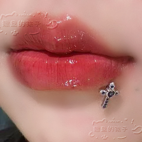 Satan's Children Broken Cross Lip Piercing - Diamond-Encrusted Cross Lip Ring, Lip Stud, Ear Cartilage Stud - Image 3
