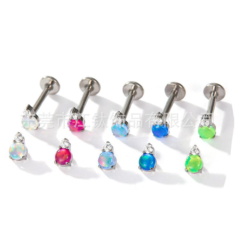 G23 Titanium Alloy Jelly Opal Ear Cartilage Stud Earring - ASTM F136 Titanium Body Piercing Jewelry - Image 2