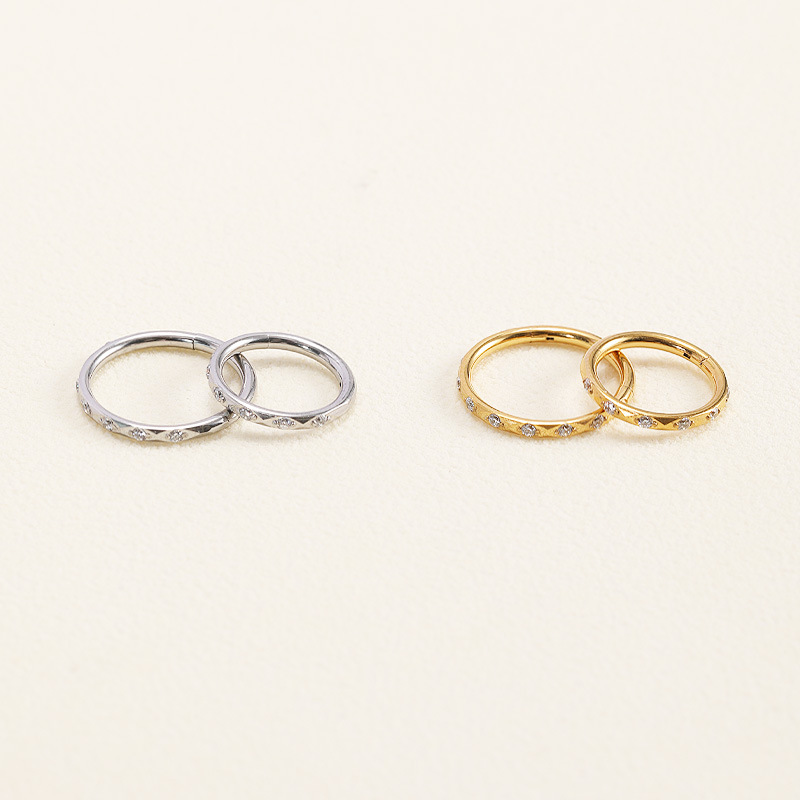 Amazon Hot Sale Universal Stainless Steel Nose Ring with Diamond CZ - Gold 1.2x10mm Nose Accessories Piercing Jewelry - Image 4