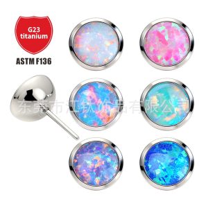 G23 Titanium Opal Cartilage Stud Earring 5mm Round Flat Back Earring for Helix Tragus Conch Jewelry