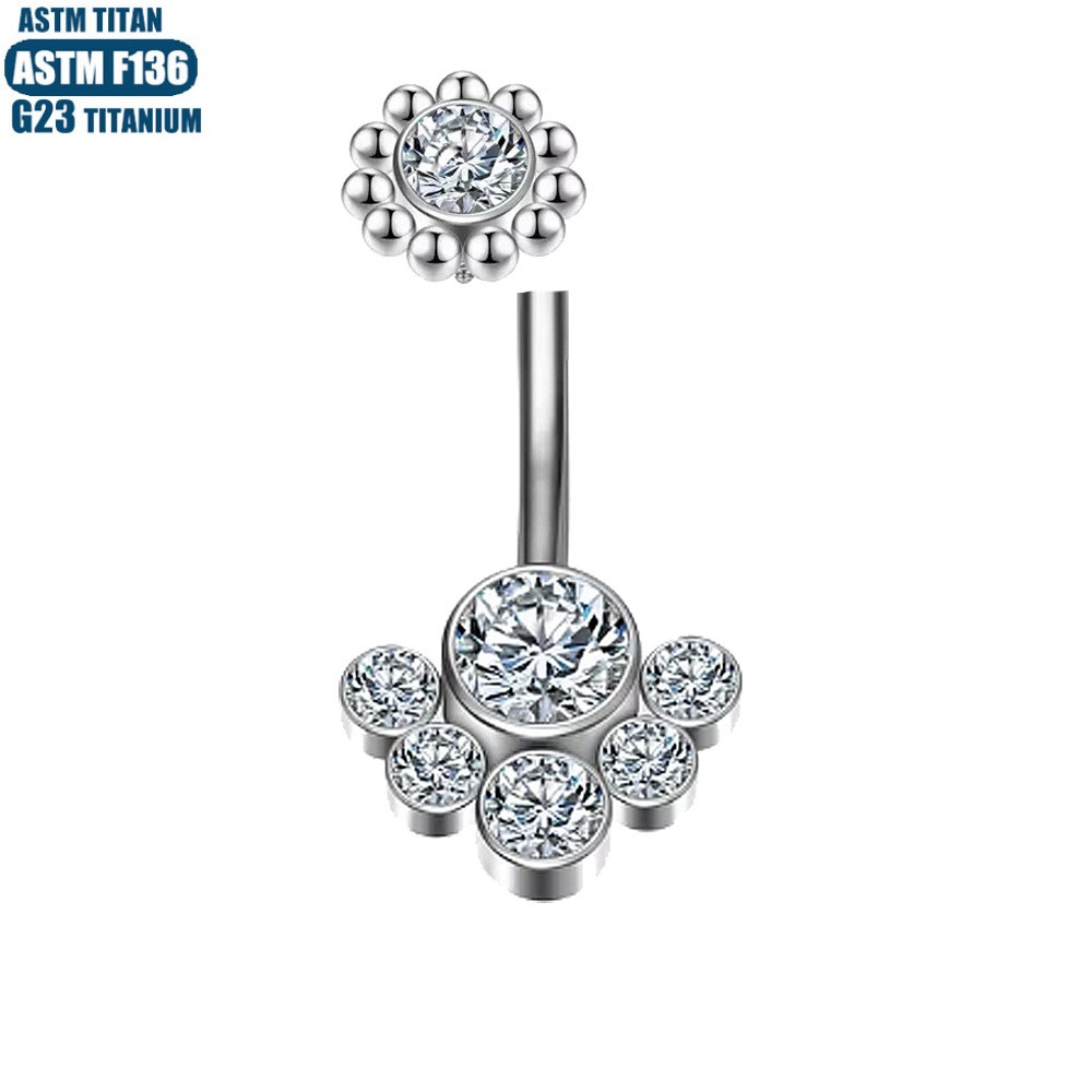 Belly Button Ring 14G Titanium Alloy Internally Threaded Dangle Jewelry with Zircon Ball - Image 3