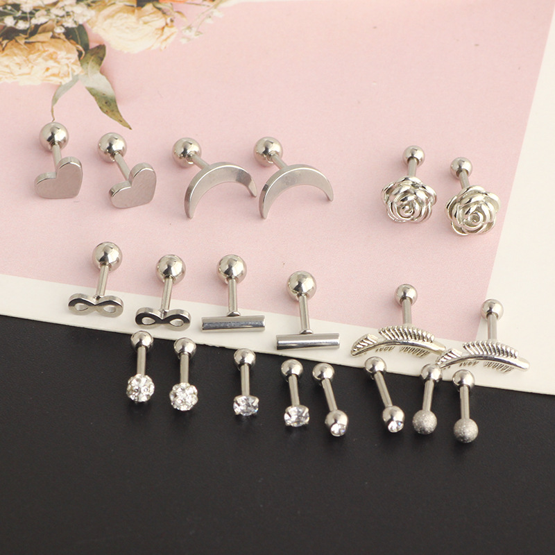 20-Piece 16G Stainless Steel Rose Flower Ear Bone Nails Cartilage Earrings Set - Image 5