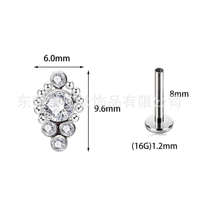 F136 Titanium Lip Labret Stud with Zircon Ball Screw-On Lip Ring - Image 2