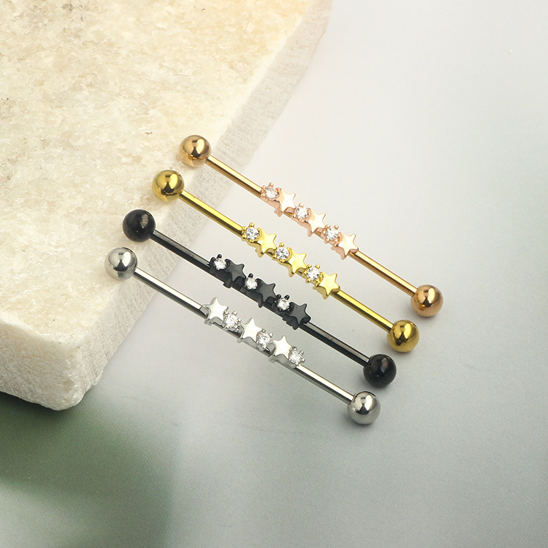 Stainless Steel Star Zircon Long Rod Industrial Stud Earring Punk Ear Bone Piercing Jewelry - Image 5