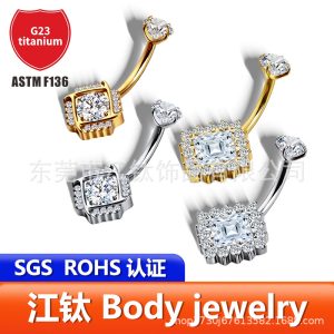 G23 Titanium Navel Piercing Sunflower Inlaid Stone Belly Ring Body Jewelry