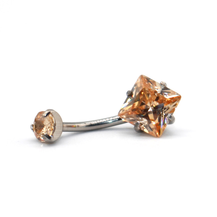 G23 Titanium Alloy Inner Thread Double Claw Zircon Belly Button Ring Square Zircon Nail Piercing Jewelry - Image 2