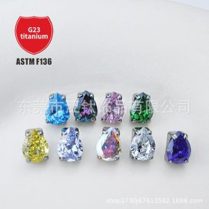 G23 Titanium Alloy Water Drop Four-Claw CZ Stud Earring ASTM F136 Body Piercing Jewelry