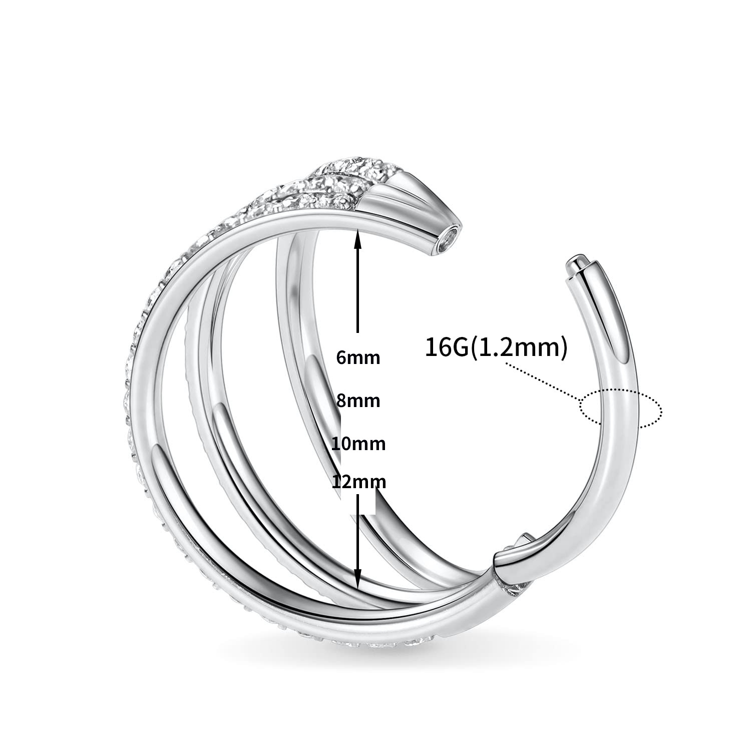 G23 Titanium Double Slant Edge Hinge Compartment Bucket Set Zircon Nose Ring Hinge Segmented Earrings Cartilage Ring Multipurpose Ring - Image 2
