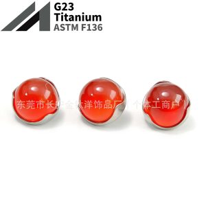 F136 Titanium Wave Inlaid Natural Red Agate Tongue Nail Lip Nail Ear Piercing Jewelry G23 Titanium Alloy
