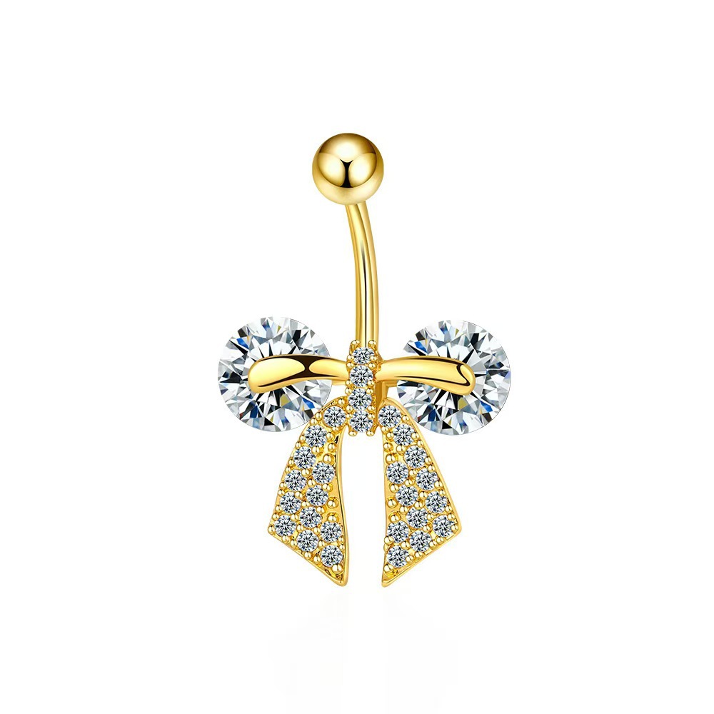 Bowknot Belly Button Ring, Gold Plated Copper Dangle Navel Jewelry for Women, Summer Fashion - Image 5