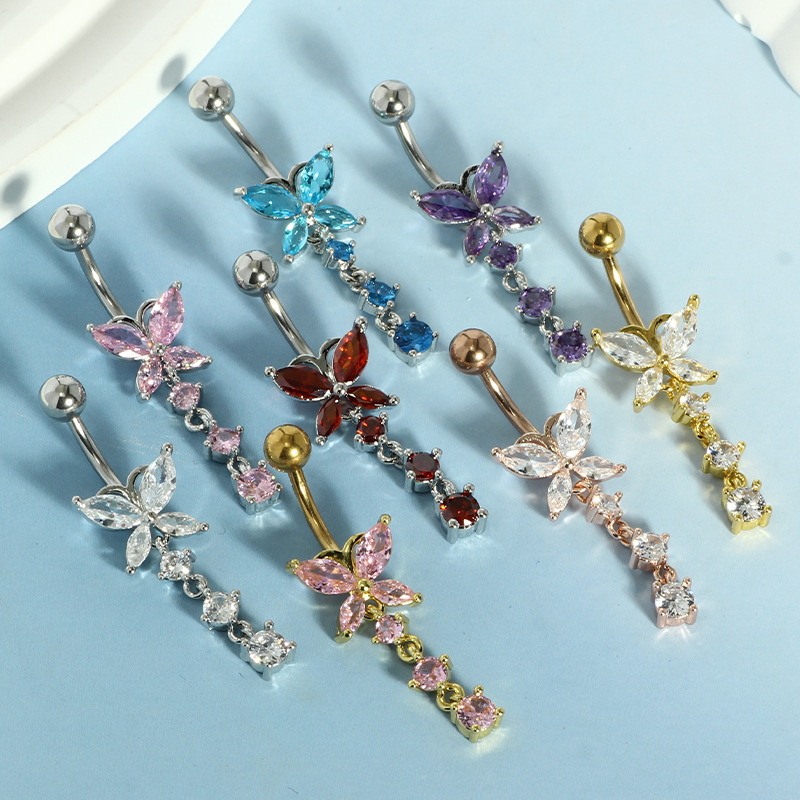 Best Selling Gold Pink Zircon Navel Ring Heart Shape Belly Button Piercing Jewelry 316L Surgical Steel - Image 3