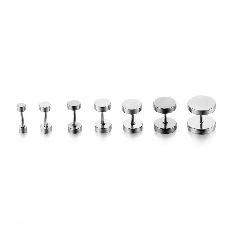 G23 Titanium Barbell Earrings Dumbbell I-Shape Two-End Polished Round Cake Earrings - Image 3