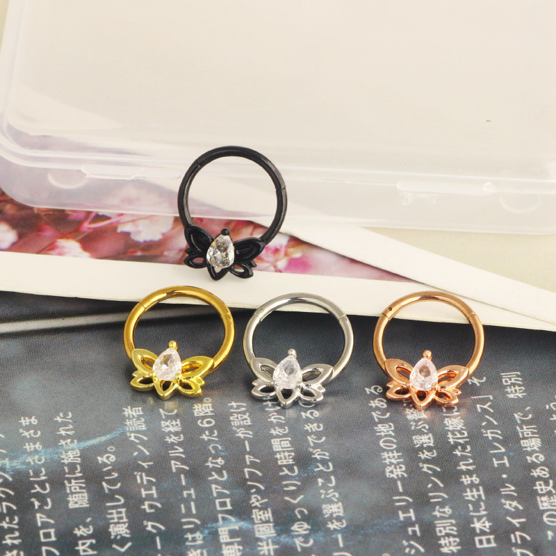 Rose Gold Star Cartilage Earring Hoop 1.2x10mm 316L Surgical Steel Nose Ring - Image 3