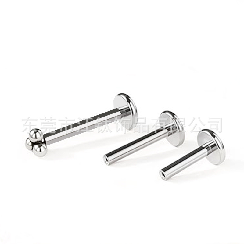 G23 Titanium Lip Nail Three Ball Ear Stud - ASTM F136 Body Piercing Jewelry Ear Cartilage Stud - Image 5